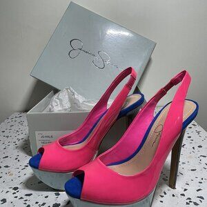 JESSICA SIMPSON JS-HALIE Neon pink/blue OPEN TOE HIGH HEEL